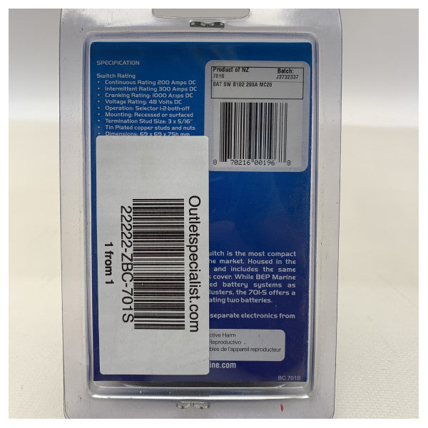 BEP 701S Batterie Hauptauswahlschalter 12/24 V