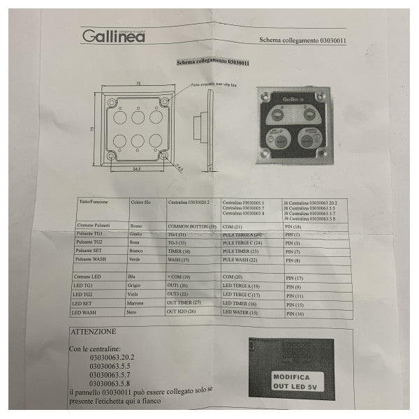 Gallinea 2-pyyhkijän tuulilasin pyyhkijän ohjausnäyttö - 03030011