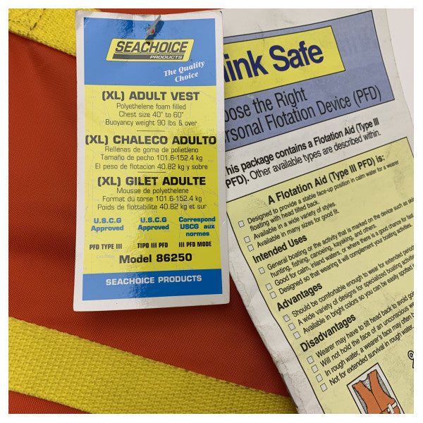 Seachoice Deluxe Life Jacket XL - korkean näkyvyyden tyyppi III henkilökohtainen kelluntaväline veneilyyn ja vesiurheiluun