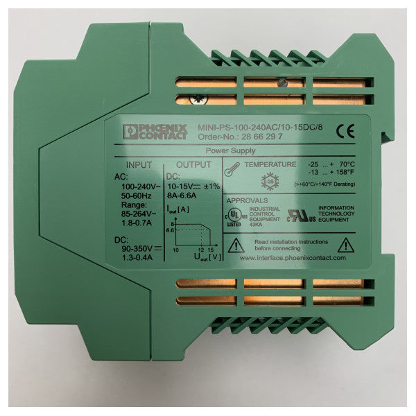 Phoenix Contact Marine Power Supply Unit 10-15V DC, 8A with Robust DIN-Rail Mounting for Industrial & Maritime Applications