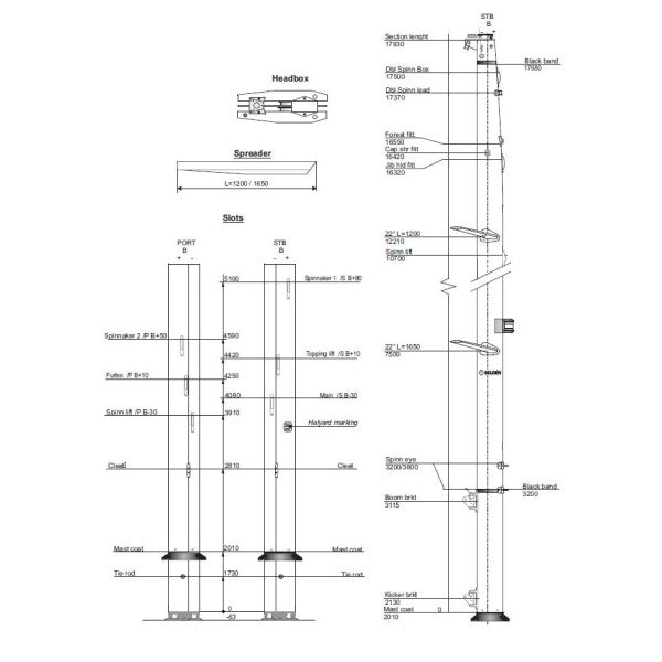 Dehler Elvstrom 38 Mast Konvenzjonali tal-Aluminju 17.9M - K24-C227-12377