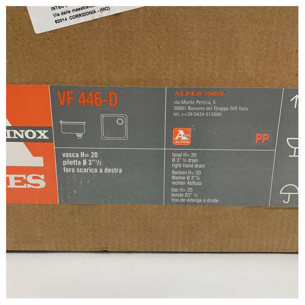 Alpes 446-D inox ankastre kare lavabo 45 x 45cm sağ gider