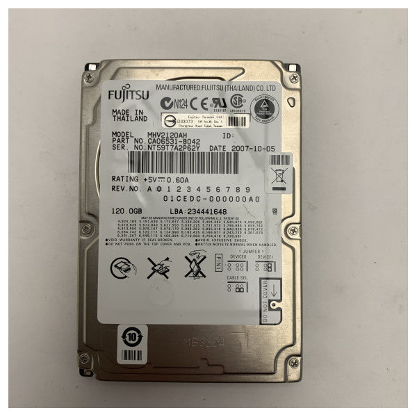 Fujitsu 120GB Internal Hard Drive Durable Shock-Resistant Storage for Marine and Industrial Use - MHV2120AH
