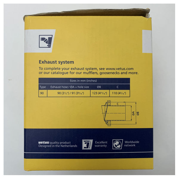 Vetus Ανοξείδωτη σύνδεση εξάτμισης Transom TRC90SV - 90 mm