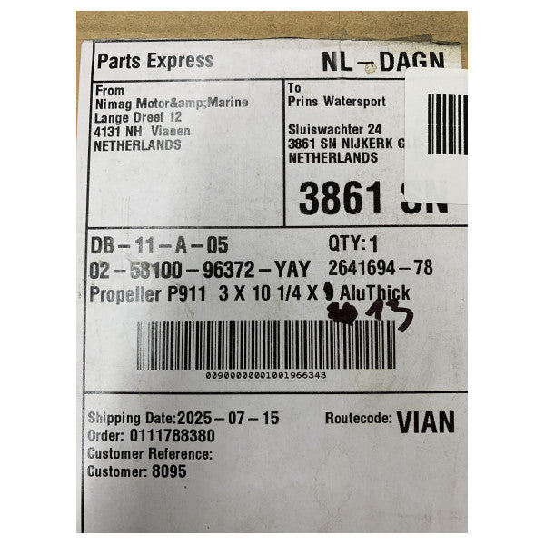 Suzuki 10-1/4 x 13 Aluminium Propeller 3-Blatt - 58100-96372-YAY