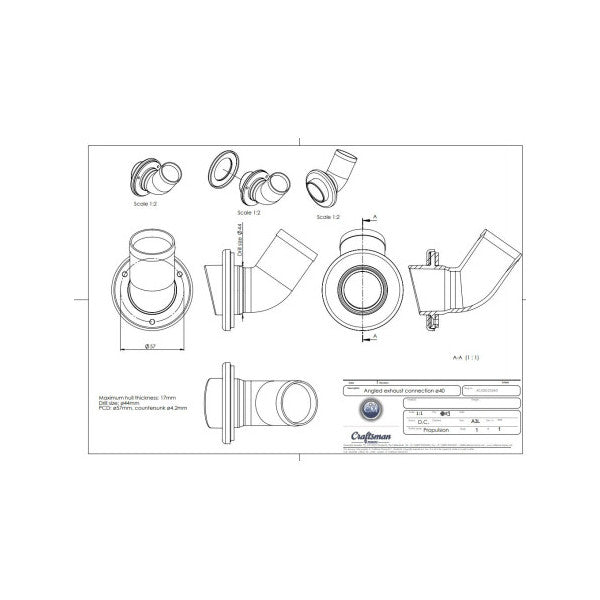 Artisan 40 mm Marine Transom Échappement Noir - AC-050-25540