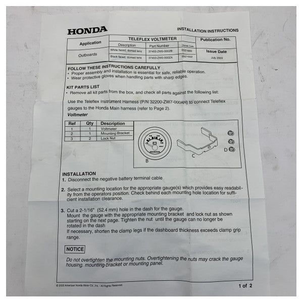 Honda Marine Motor Spannungsmesser 12V - 37450-ZW5-004SK