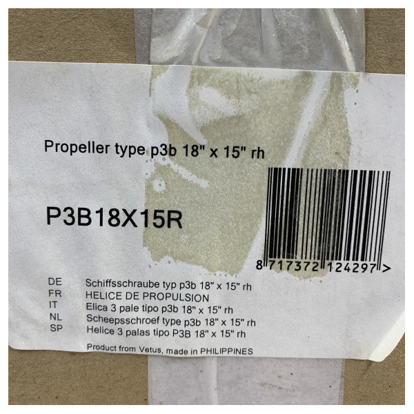 Vetus P3B-18X15R Propeller 3-Blatt Messing Rechtsdrehend 30 mm