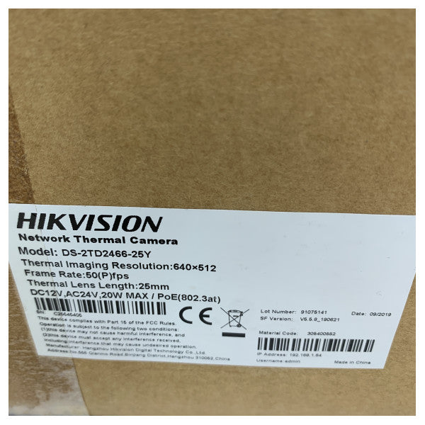 Hikvision DS-2TD2466-25Y Kamera Termali Resistente għall-Esplosjoni Sigurtà 640 x 512