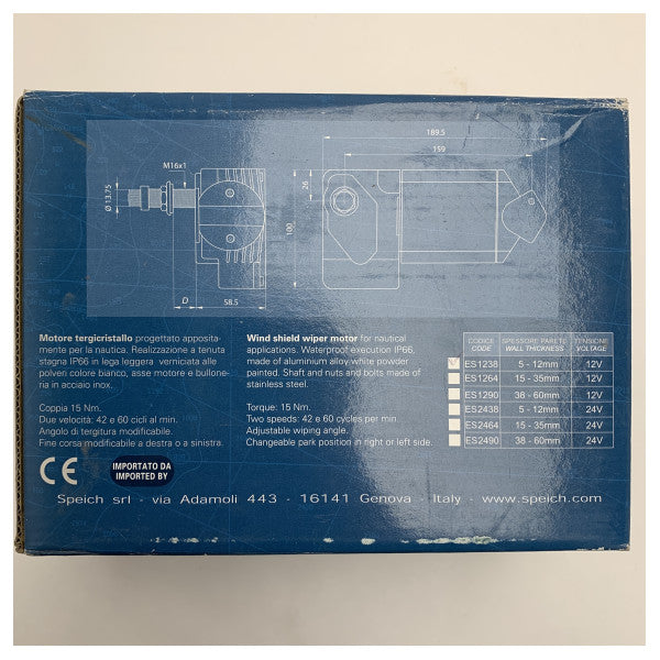 Speich Marine Grade 12V DC Υψηλής Ροπής Κινητήρας Υαλοκαθαριστήρα 15 mm - 12nm - ES1238