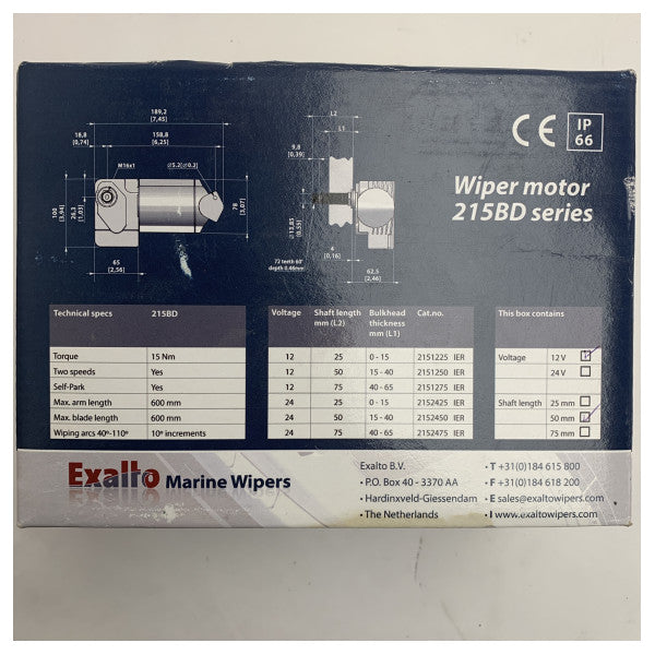 Moteur d'essuie-glace EXALTO type 215BD | 12-24V | Arbre 25 mm