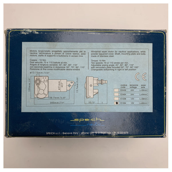 Speich NAUTI1240 12V морски чистач на стъкла мотор 64 мм