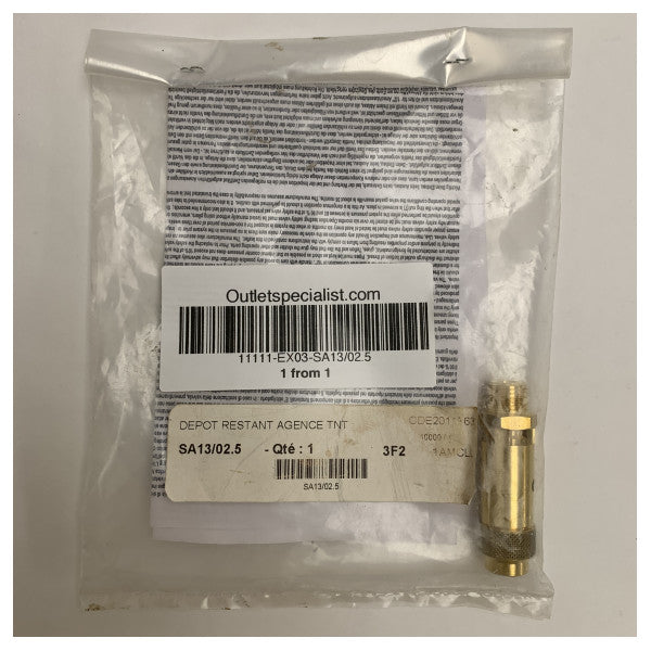 Senga Marine Messing Sikkerhetsventil sett SA13/02.5 2.5 Bar 1/4 tomme