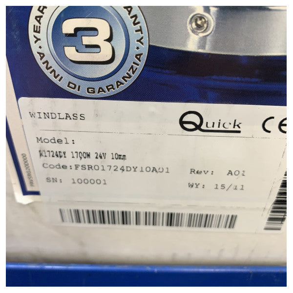 Quick Regal Electric Windlass 1700W 24V 10 mm Chain with Capstan - 1700 X/Y D