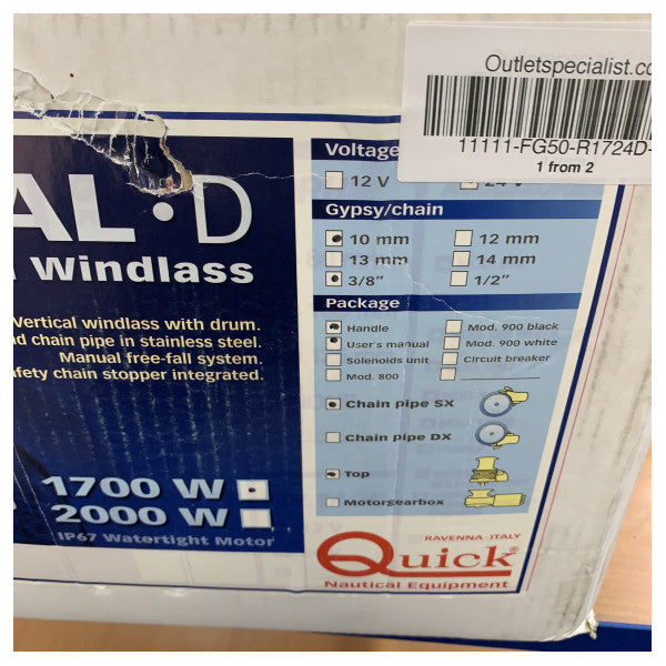 Quick Regal Electric Windlass 1700W 24V 10 mm Chain with Capstan - 1700 X/Y D