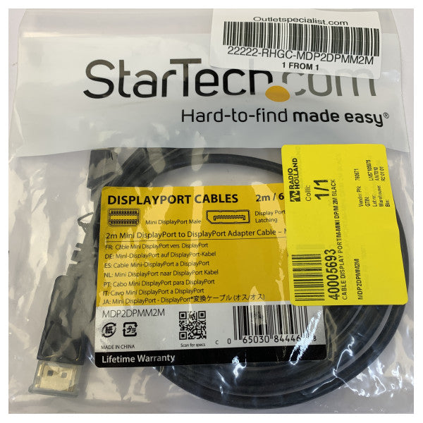 StarTech Mini DisplayPort - DisplayPort Kablosu 2m - Siyah - MDP2DPMM2M