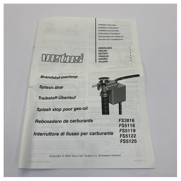 Vetus FS5116 Proteção contra transbordo de combustível sem derramamento D51/38 mm