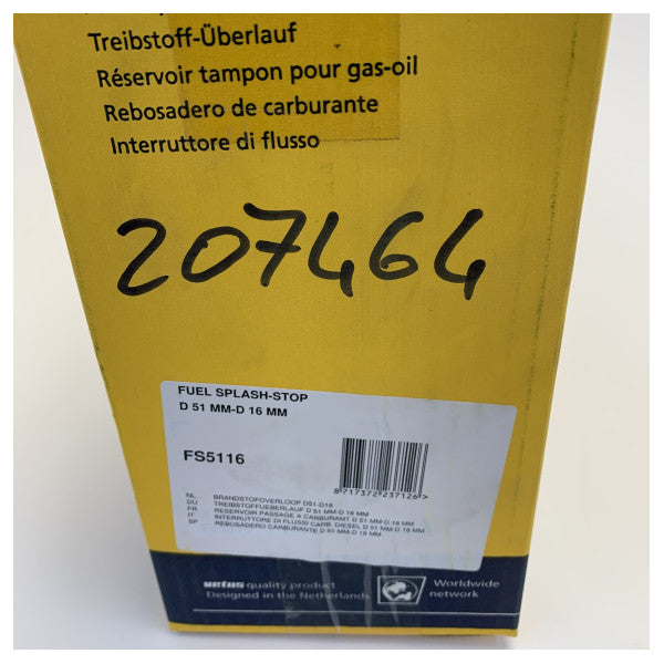 Vetus FS5116 Proteção contra transbordo de combustível sem derramamento D51/38 mm