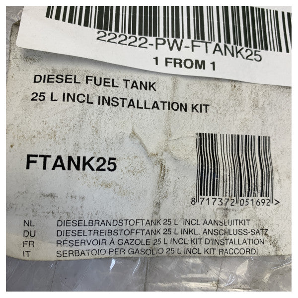 Vetus FTANK25 Brændstoftank 25 liter inkl. forbindelsessæt