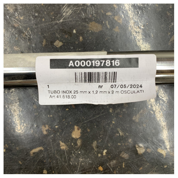 Osculati rustfritt stål rør 25mm x 1.2mm x 2m - 41.618.00