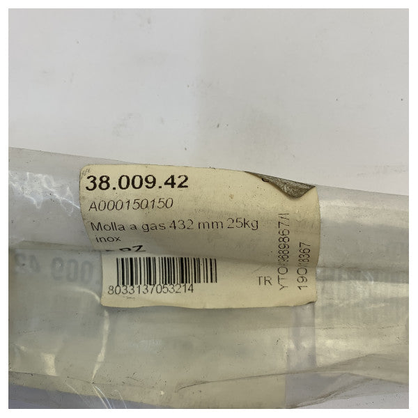 Osculati gasfjedre 432mm 25kg med øje-forbindelse - 38.009.42 rustfrit stål
