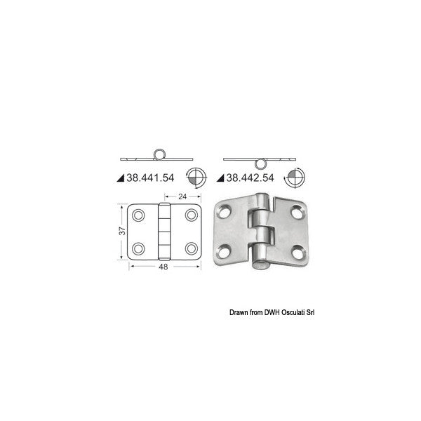 Charnière Osculati avec bouton saillant 48x37mm - Acier inoxydable - 38.442.54