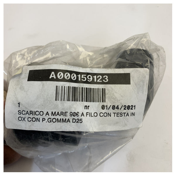 Osculati rostfritt stål hudmontering 90 graders flush mount - slanganslutning 25mm