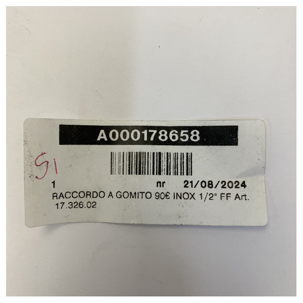 Osculati rustfritt stål 316 kneledd kobling 90 - 1/2 tomme 17.326.02