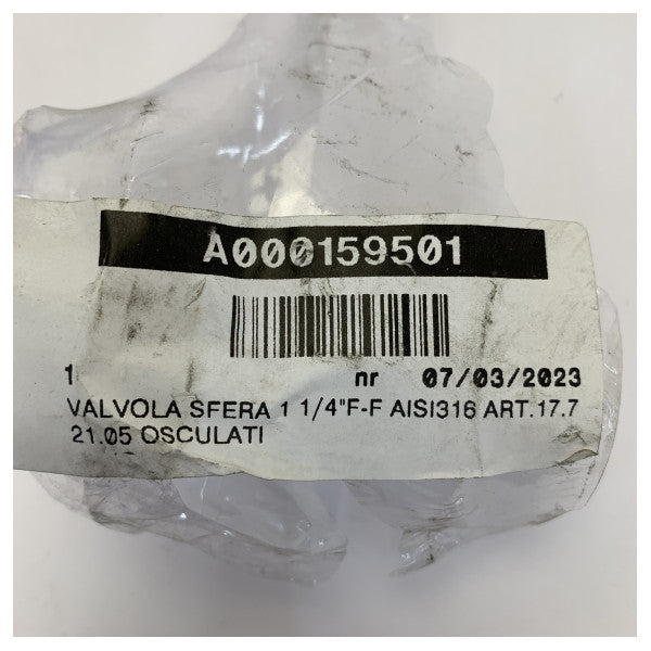 Válvula de Bola Osculati 1 1/4 polegadas F-F Aço Inoxidável 17.721.05