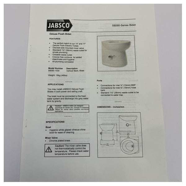 Bidet Jabsco Deluxe Flush 17 Polegadas Marinho - Montagem no Chão - 58090-1000