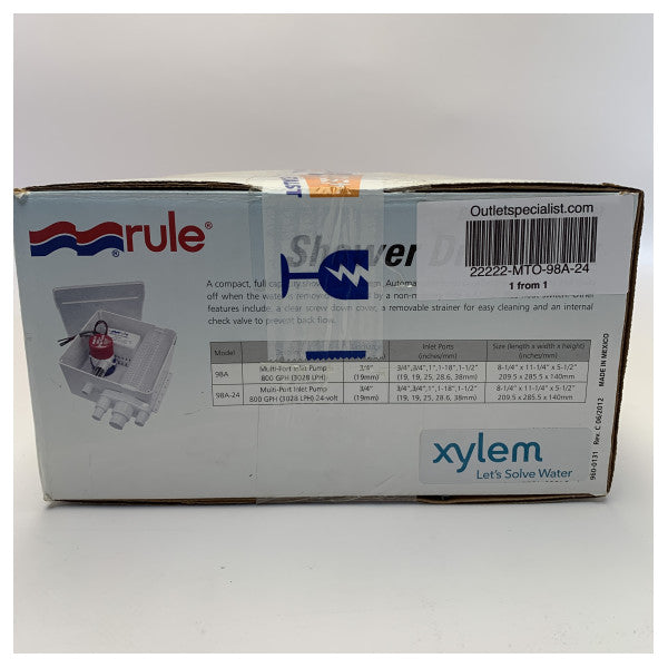 Regla 98A -24 800 GPH Sistema de bomba de drenaje de ducha 24 V