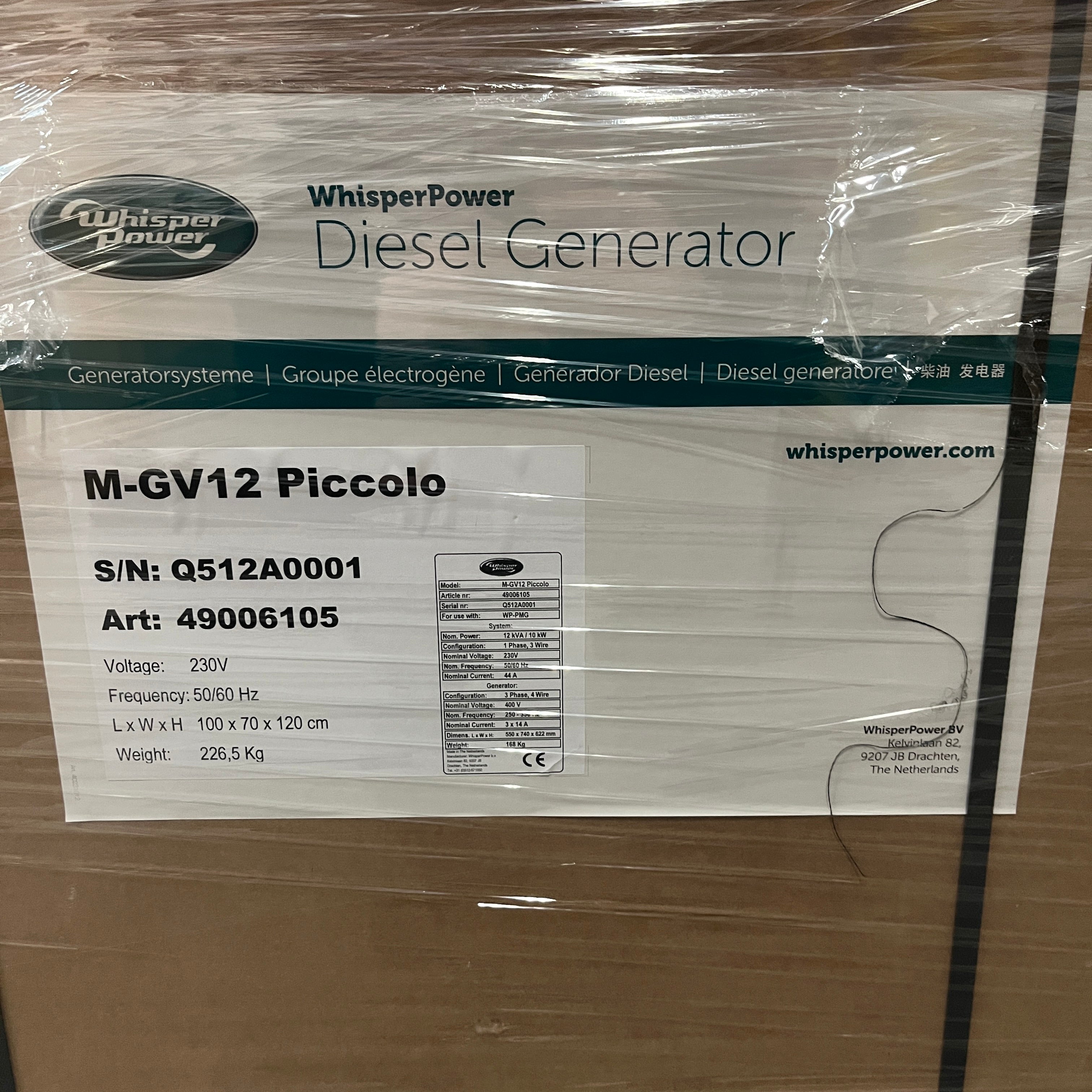 Whisper Power Piccolo 12 10 kVA marine diesel generator 230V - 49006105