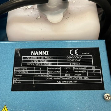 Nanni QMF6.0M 5 kW|1500 rpm 舶用ディーゼル発電機、サウンドシールド付き 230V