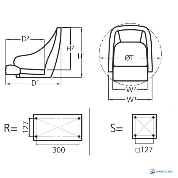 Vetus klappbarer Bootssteuersitz blau - CHFUSB