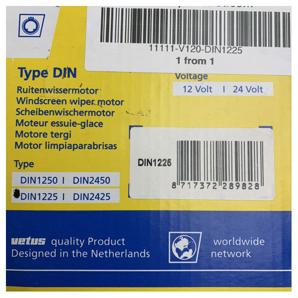 Vetus DIN1225 moteur d'essuie-glace 12V 25 mm