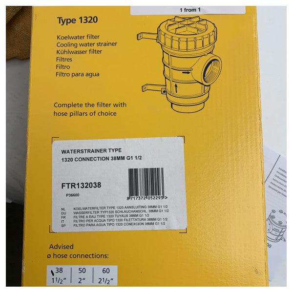 Vetus tip 1320 strainer tal-ilma tal-baħar | filtru 38 mm - FTR132038