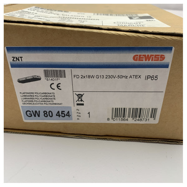 Apparecchio di illuminazione in policarbonato impermeabile di grado marino Gewiss GW 80 454 Certificato IP65 ATEX