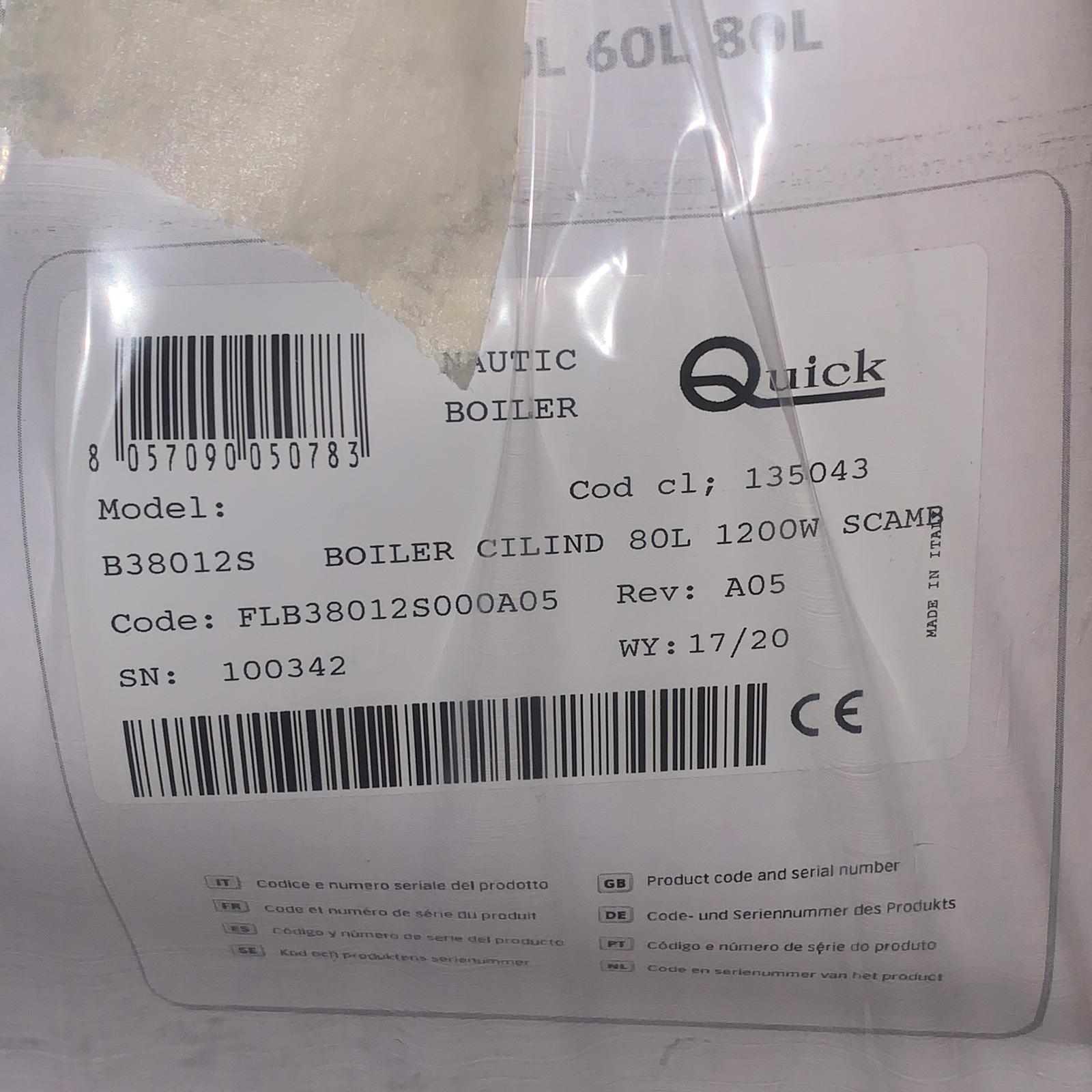 Quick 80L varmtvandsbeholder grå 1200W / 230V - FLB38012S000A07