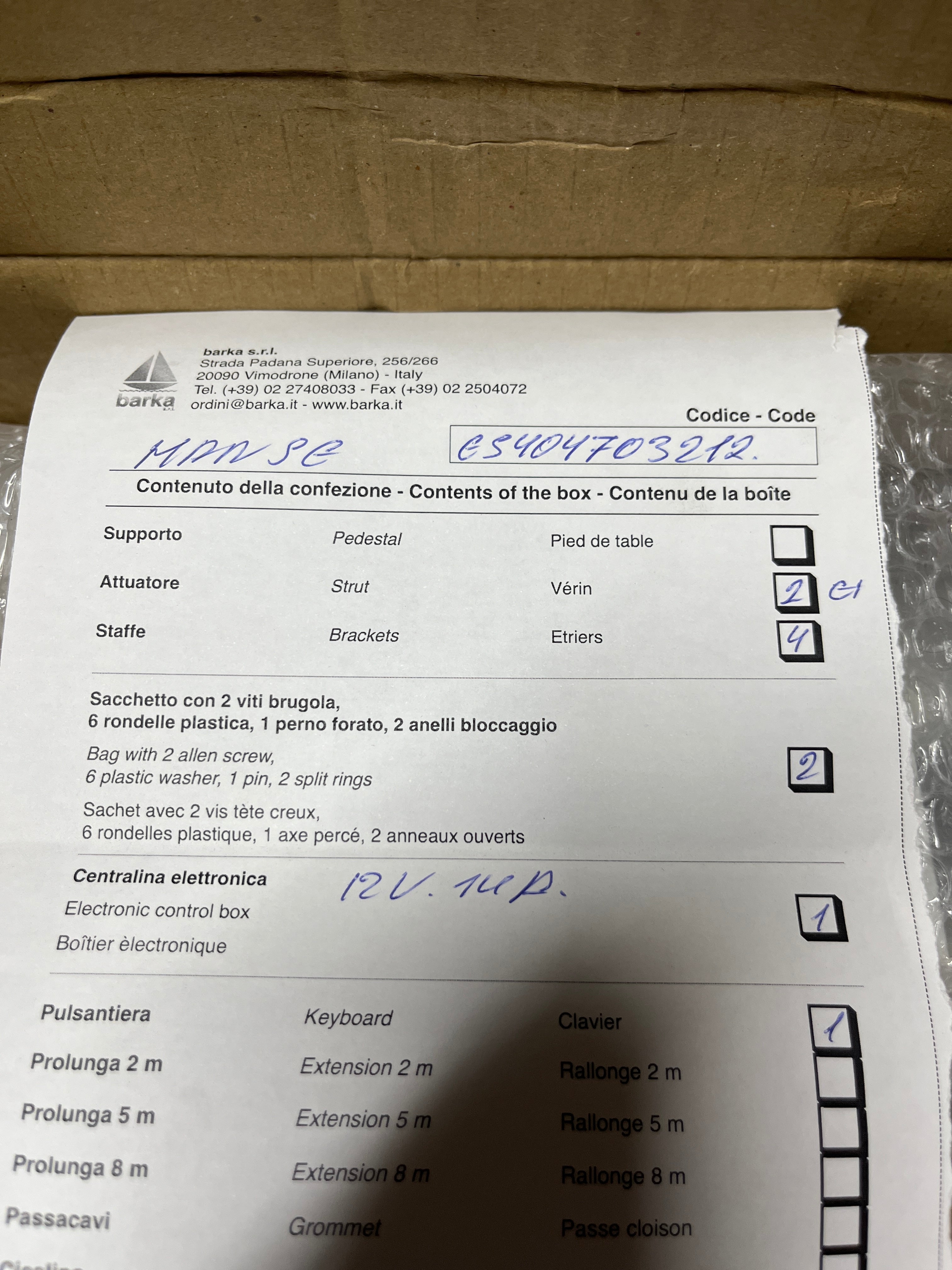 Barka Set di cilindri elettrici 12V per sollevatore di portelloni