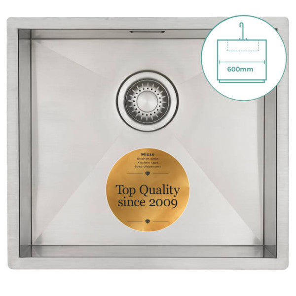 Mizzo Quadro 45 x 40 cm rustfritt stål kjøkkenvask - MS4540