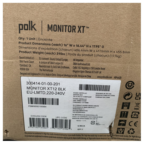 Polk Monitor XT12 Subwoofer activo de 12 pulgadas 100W - MXT12SUBBK