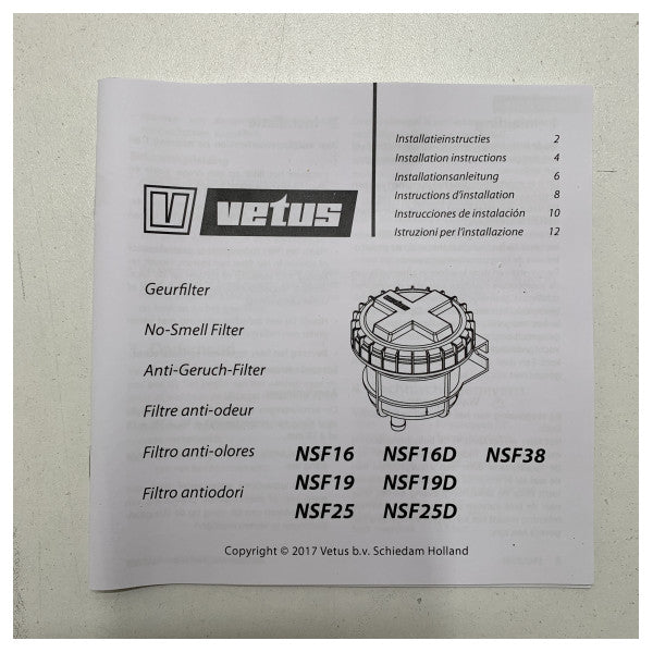Vetus NSF38 38 mm scent filter for waste water tank