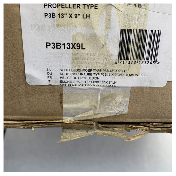Hélice Vetus P3B13X9L de 3 palas 13 x 9 pulgadas LH 25 mm