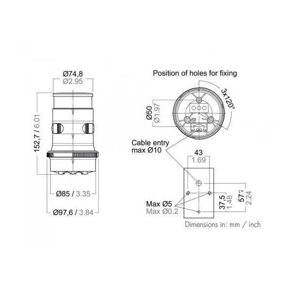 Aqua Signal Series 34 LED 3 -Color and Anchor Light - SW34/TDH 34