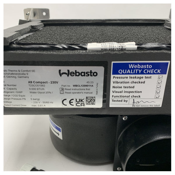 Webasto A9 9000 BTU kompakt maritim luftbehandler - 230V - 50/60Hz - WBCL1209011A