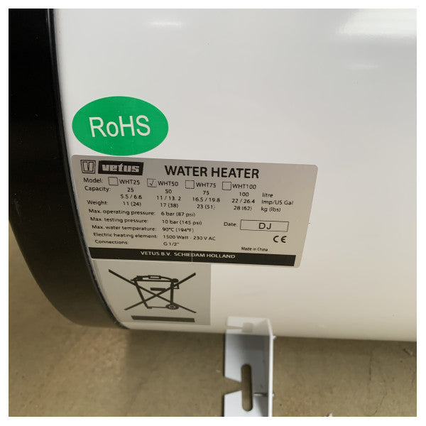 Vetus WHT050 twin coil boiler 50 liter stainless steel 230V