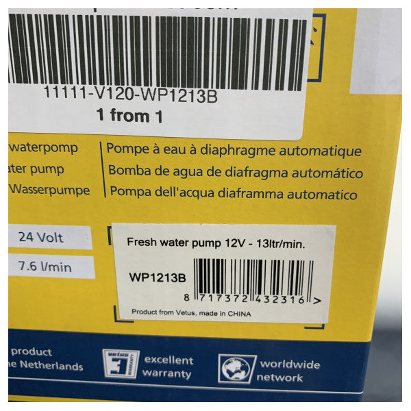 Vetus WP1213B 12V makean veden pumppu 13L/min