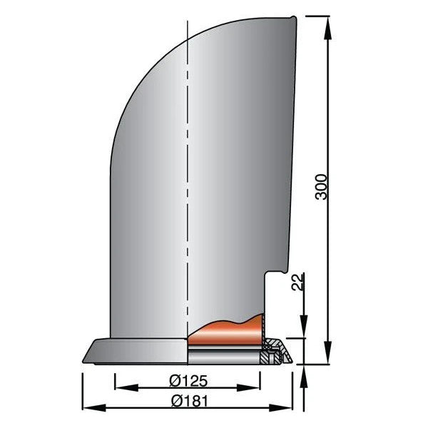 Vetus YOG316R въздухозаборник от неръждаема стомана D125 mm - вентилатор за качулка