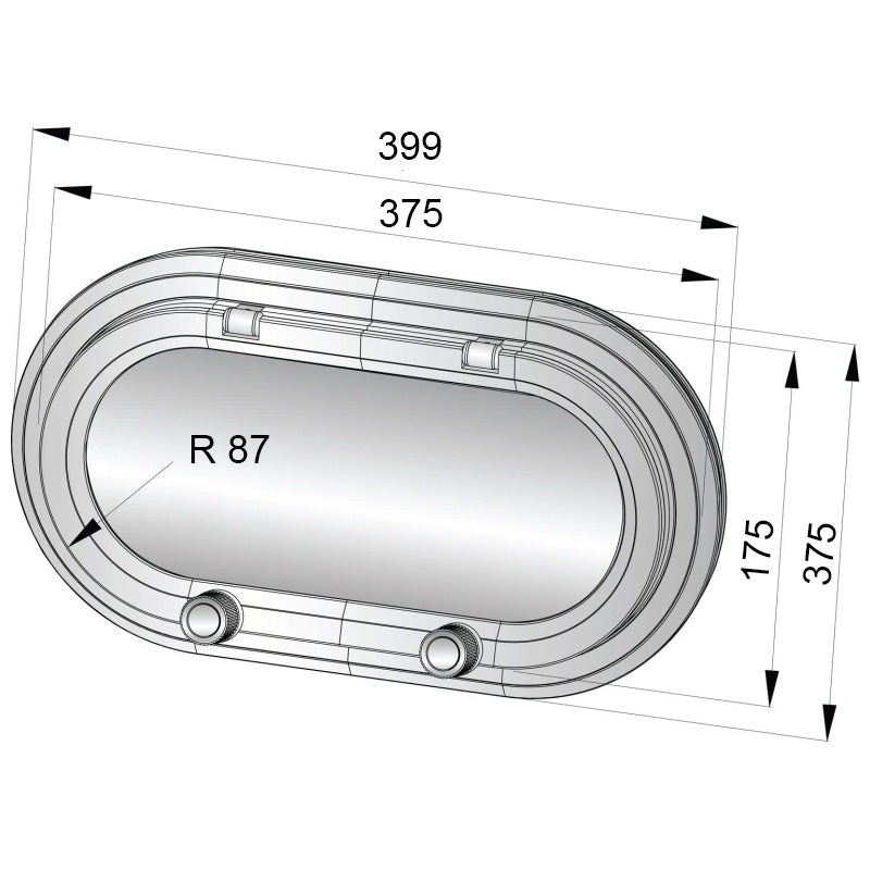 Vetus Porthole PM161 hublot en aluminium 375 X 175 mm - CE-A1