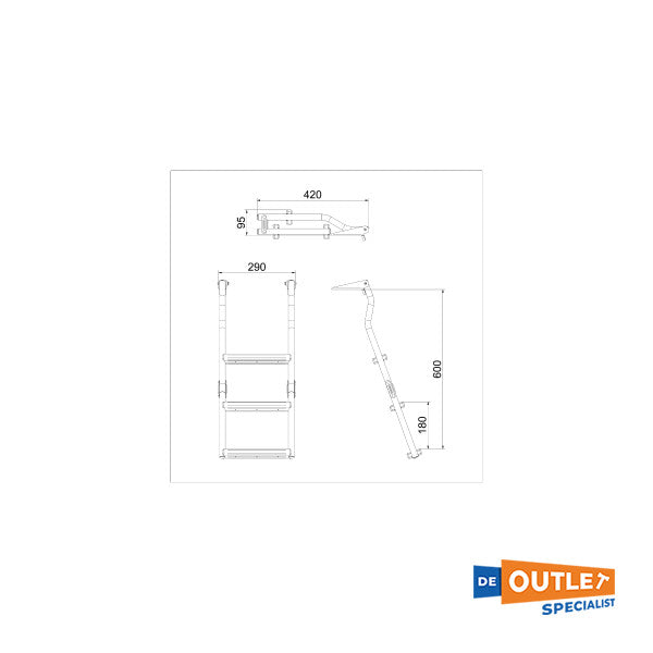 ノーチノックス木製ステップ付きステンレス製入浴はしご3段 - 2048 1